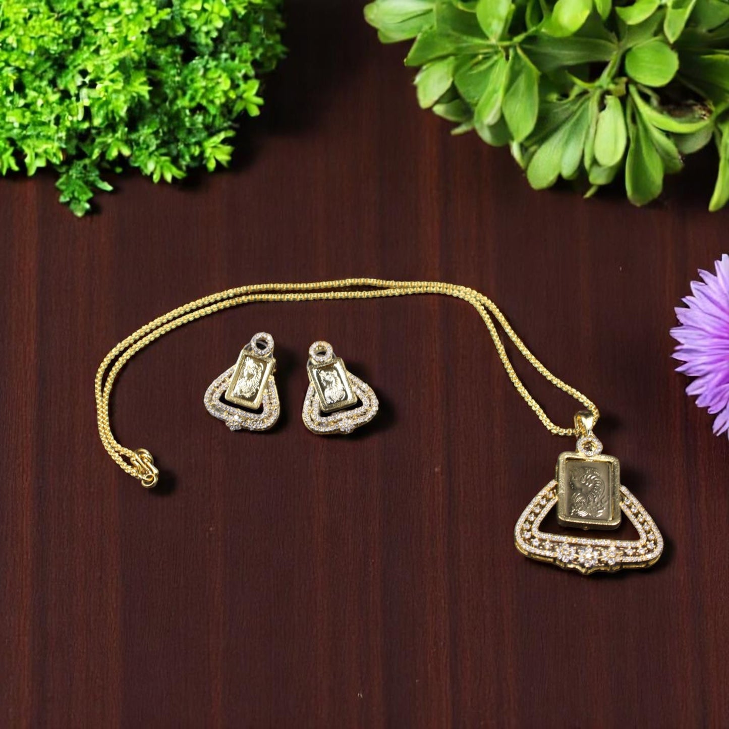 Golden Saanvika American Diamond Pendant set