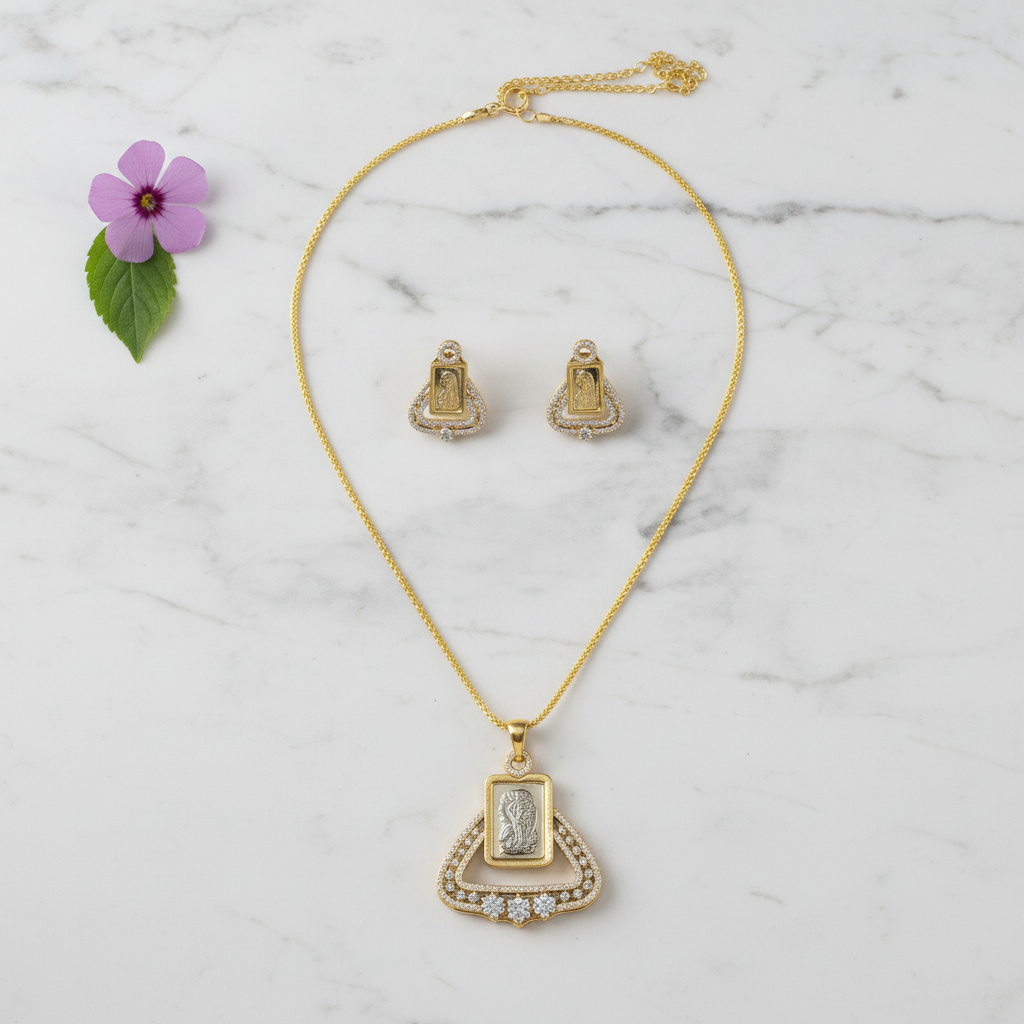 Golden Saanvika American Diamond Pendant set