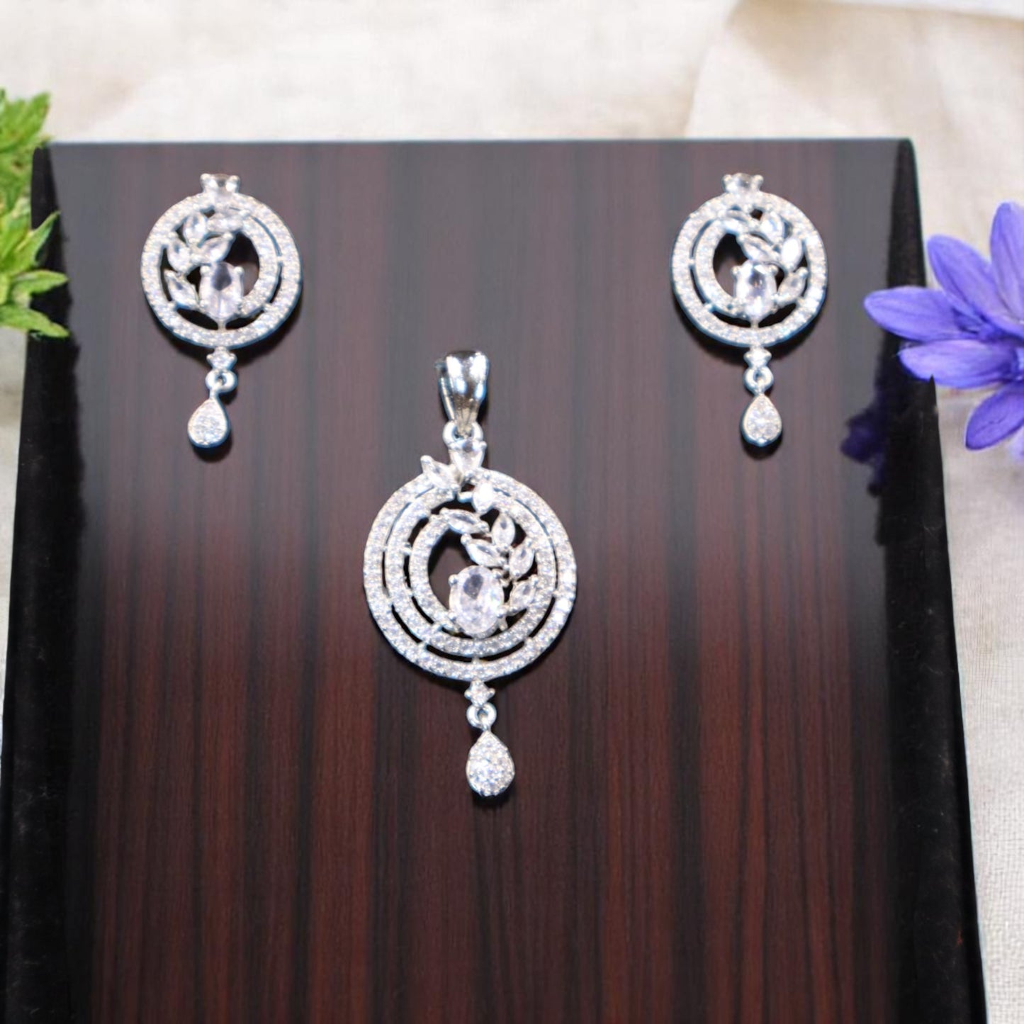 Silvery Niralya American Diamond Pendant set