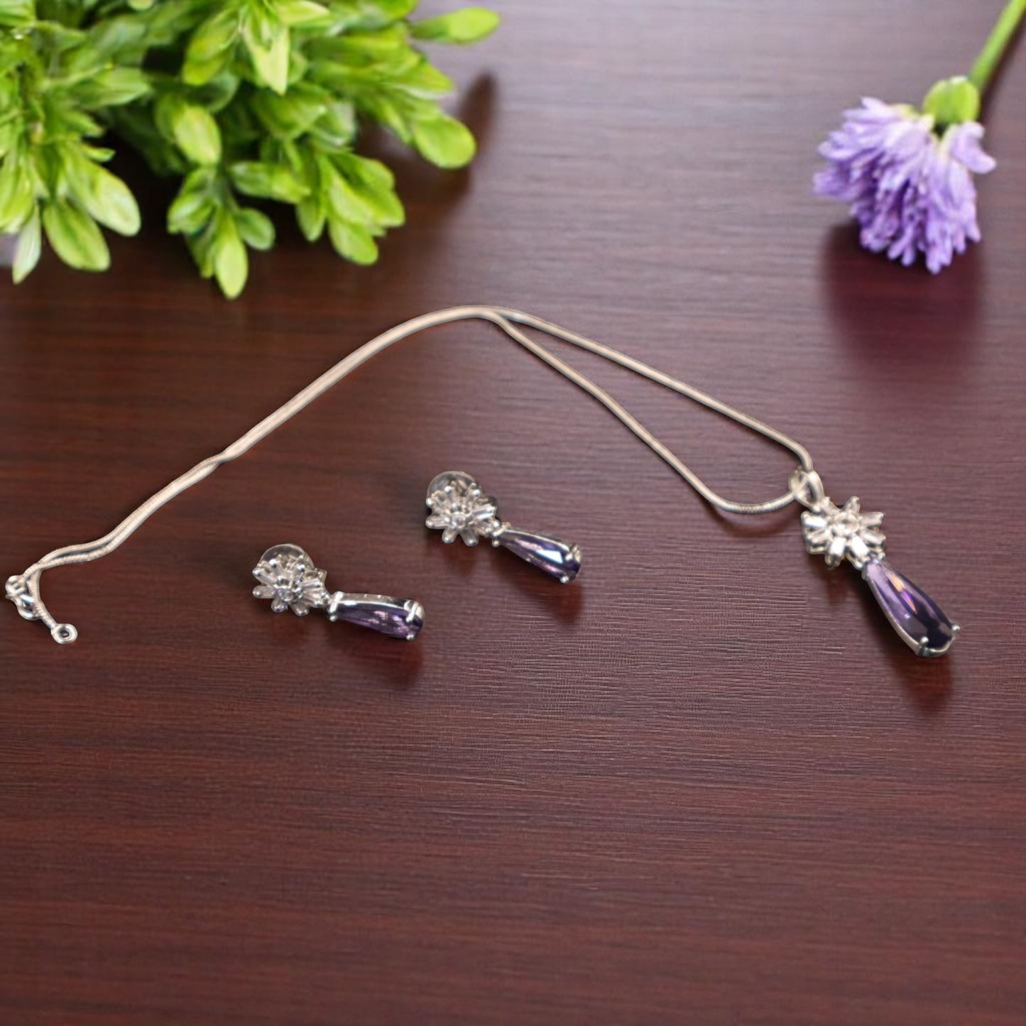 Purple Svarnika American Diamond Pendant set