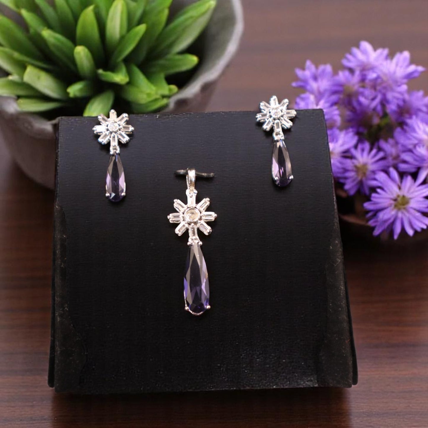 Purple Svarnika American Diamond Pendant set