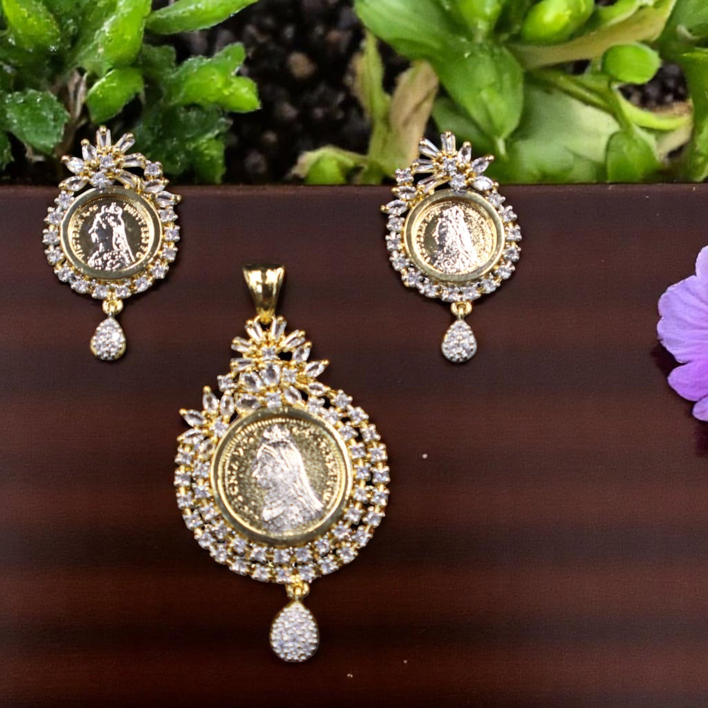 Golden Pranaya American Diamond Pendant set