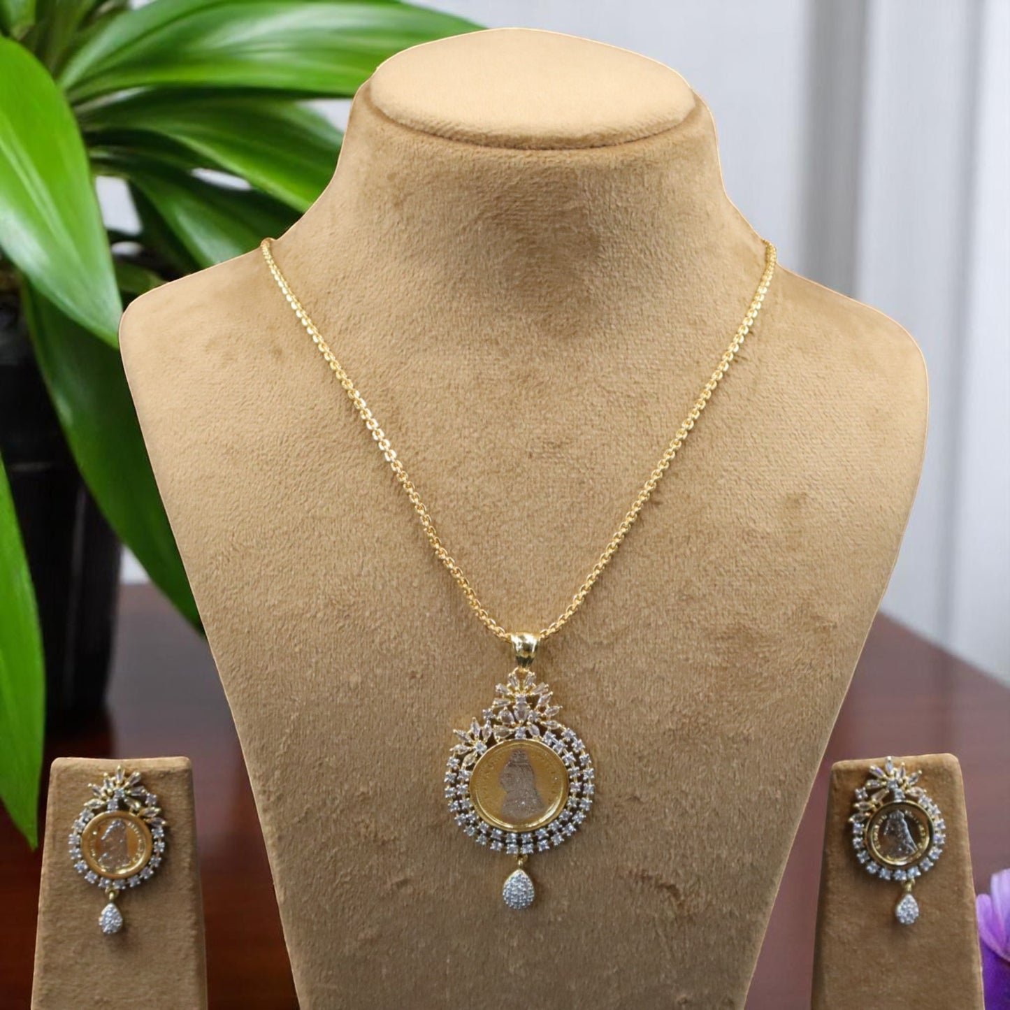 Golden Pranaya American Diamond Pendant set