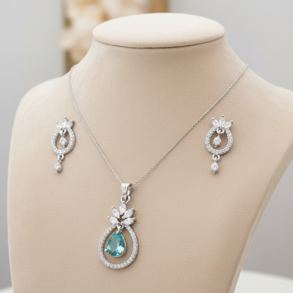 Sea Green Pratibha American Diamond Pendant set
