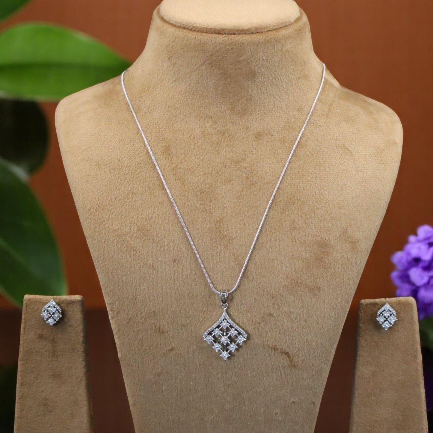 Silvery Bhavisha American Diamond Pendant set