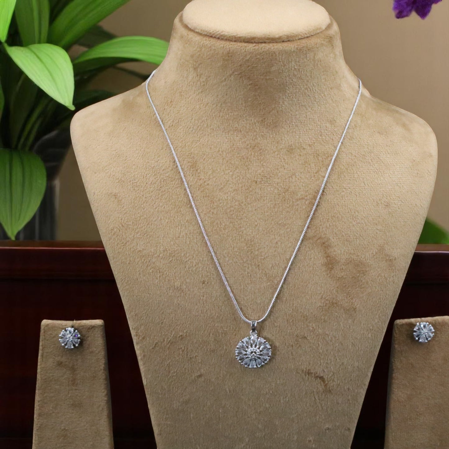 Silvery Ritvika American Diamond Pendant set