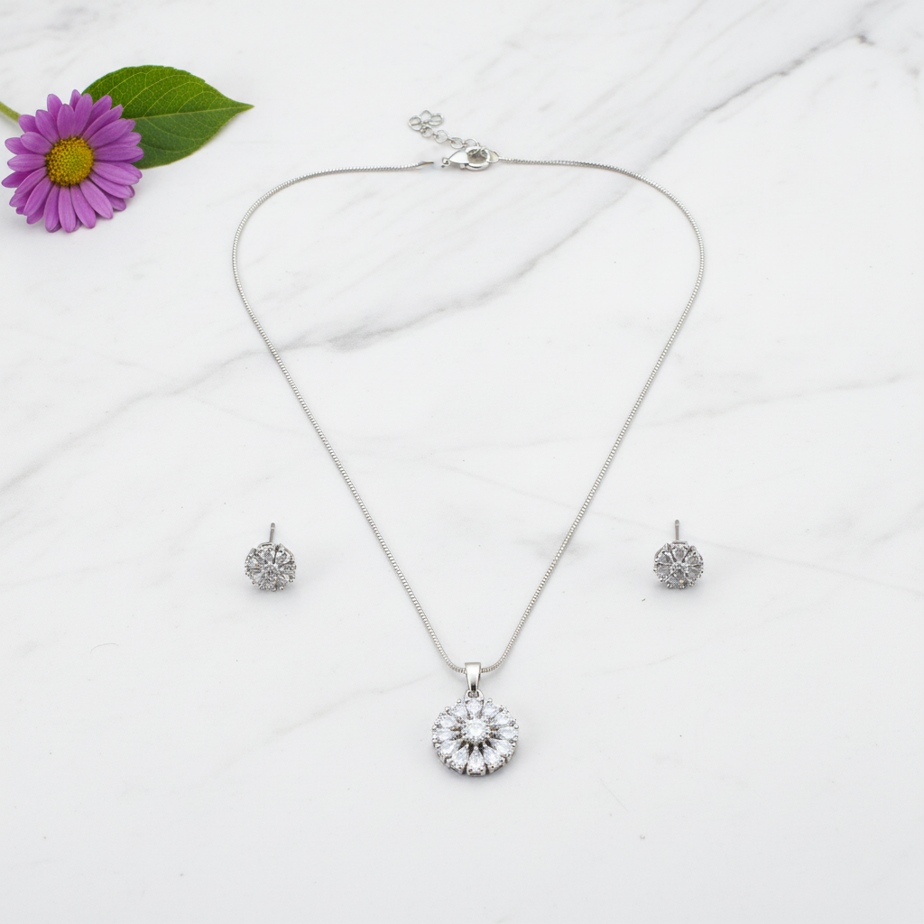 Silvery Ritvika American Diamond Pendant set