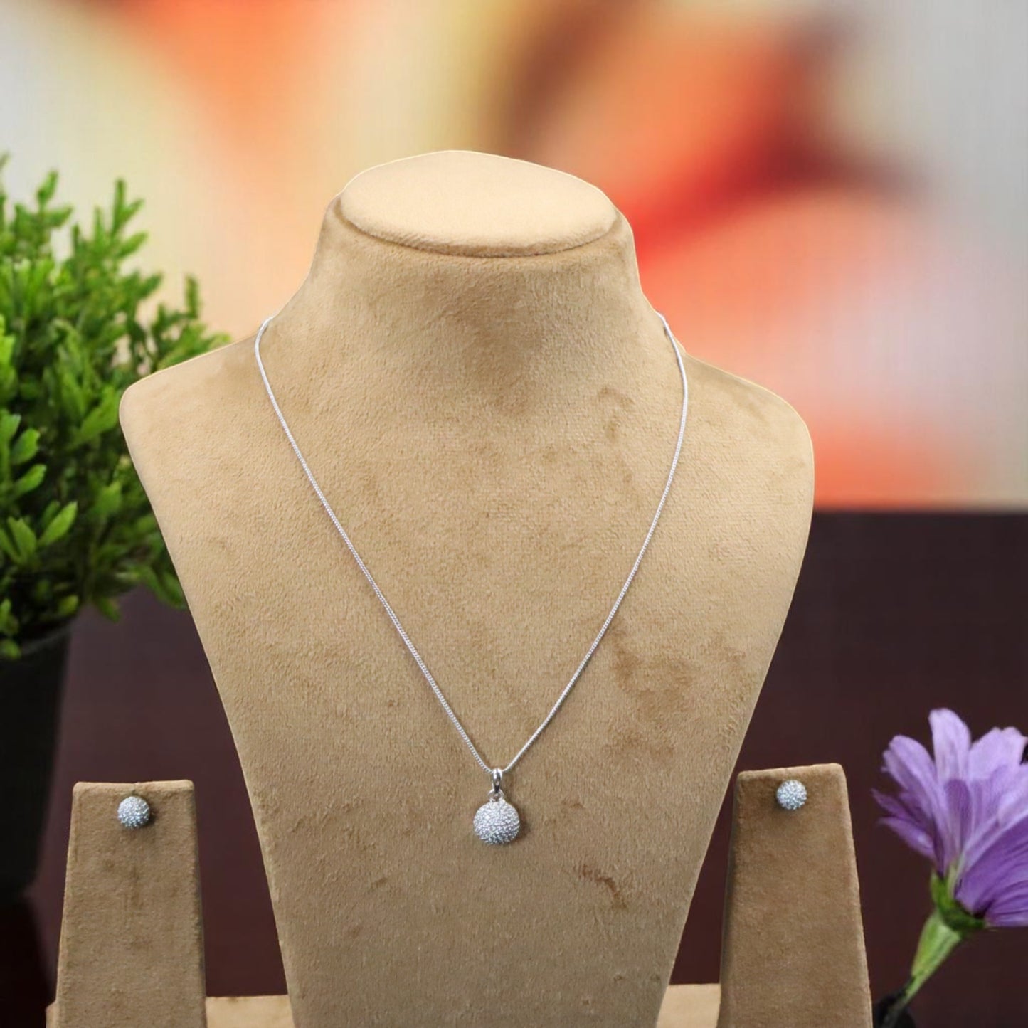 Silvery Aadhya American Diamond Pendant set