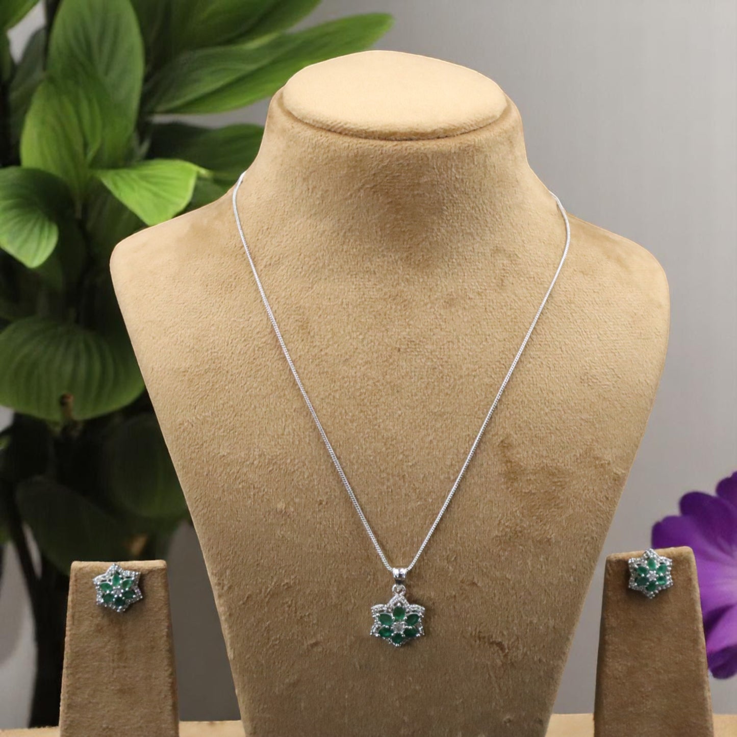 Emerald Lohita American Diamond Pendant set