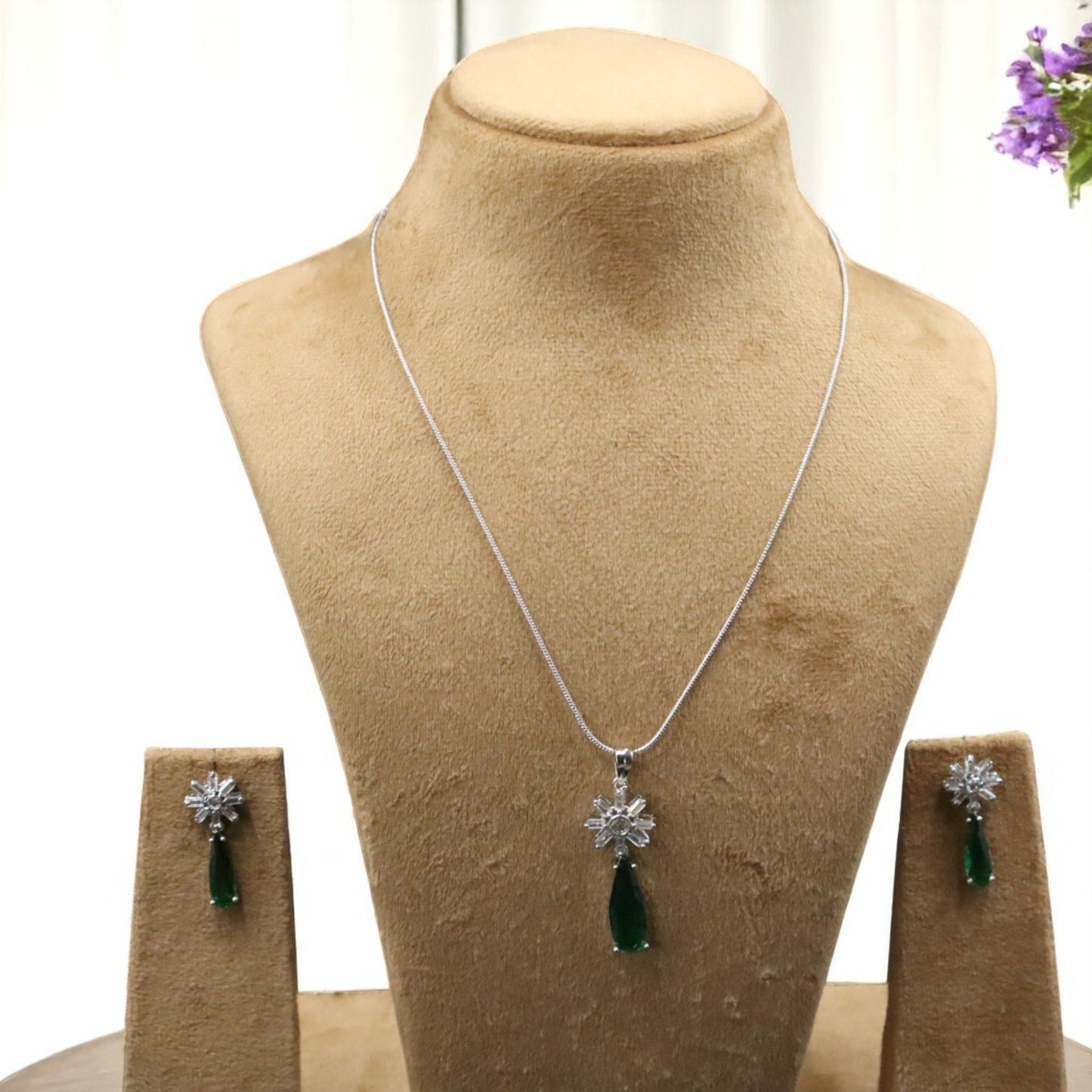 Emerald Svarnika American Diamond Pendant set