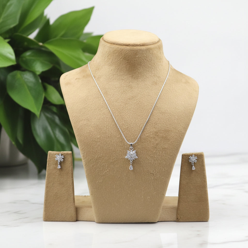 Silvery Snehita American Diamond Pendant set