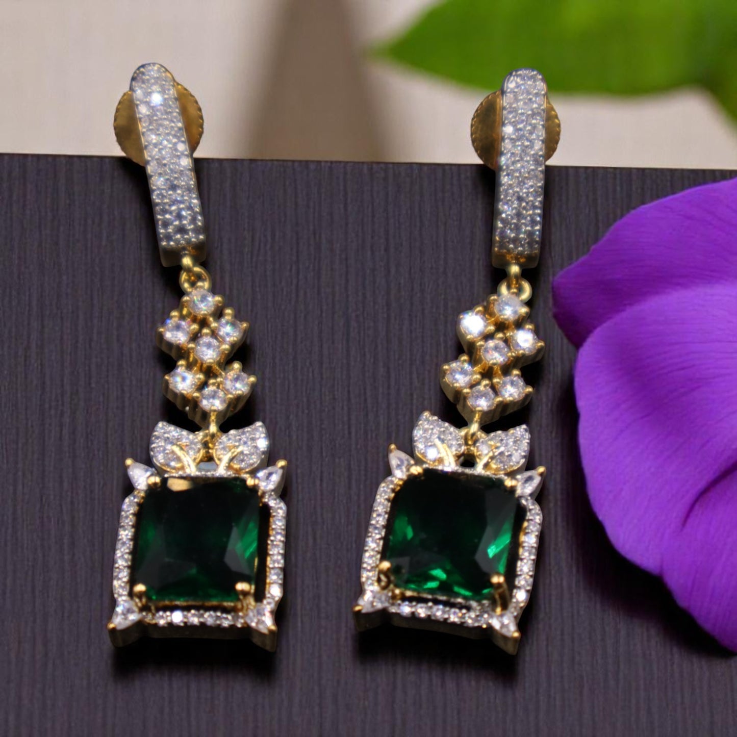 Emerald Uma American Diamond Danglers