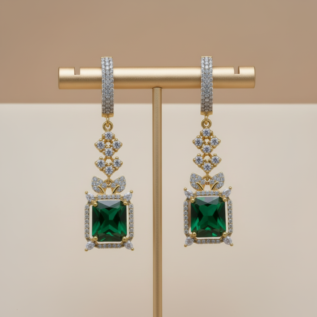 Emerald Uma American Diamond Danglers