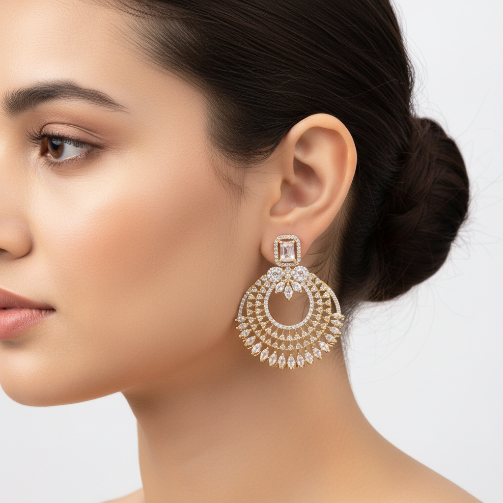 Golden Rupal American Diamond Danglers