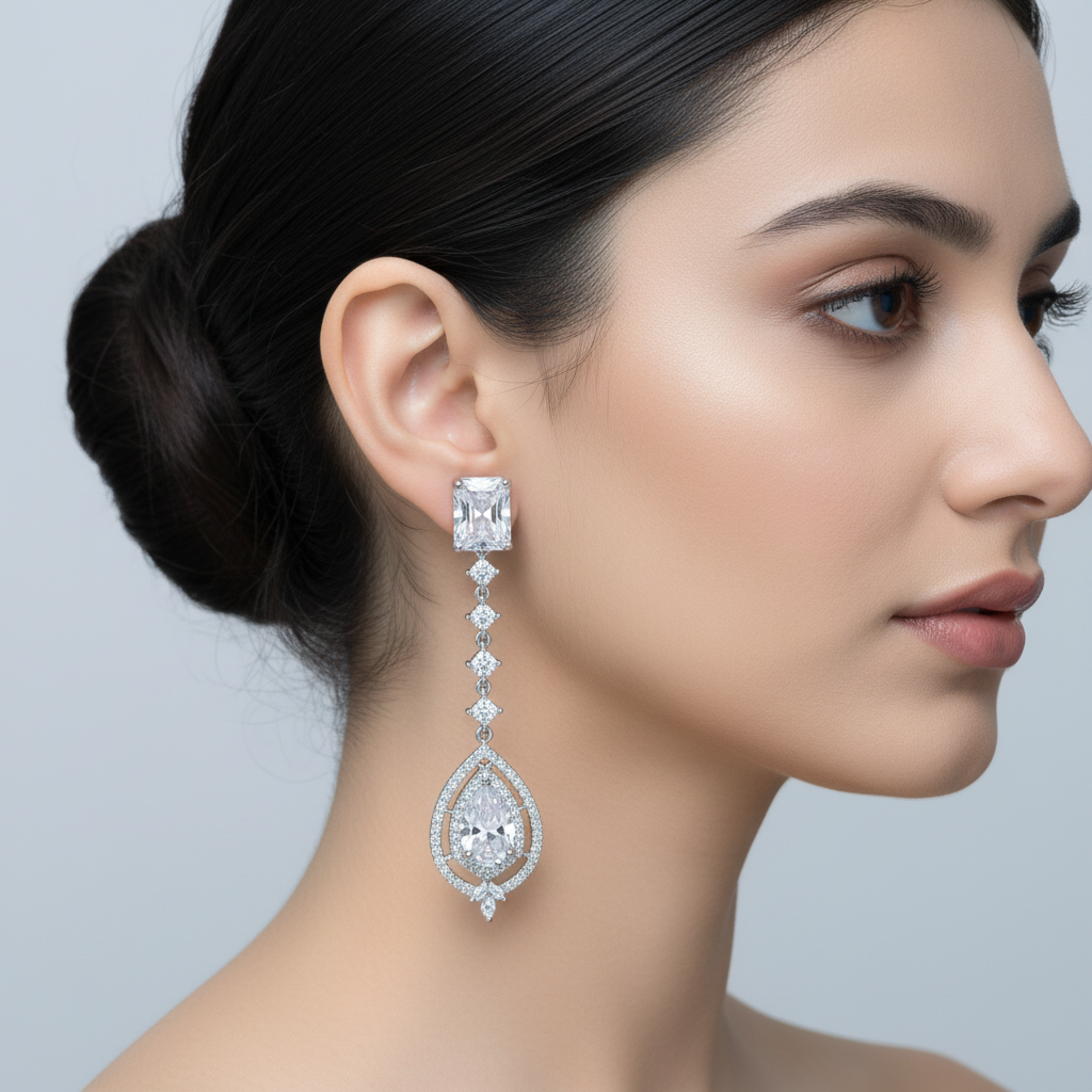 Silvery Karishma American Diamond Danglers