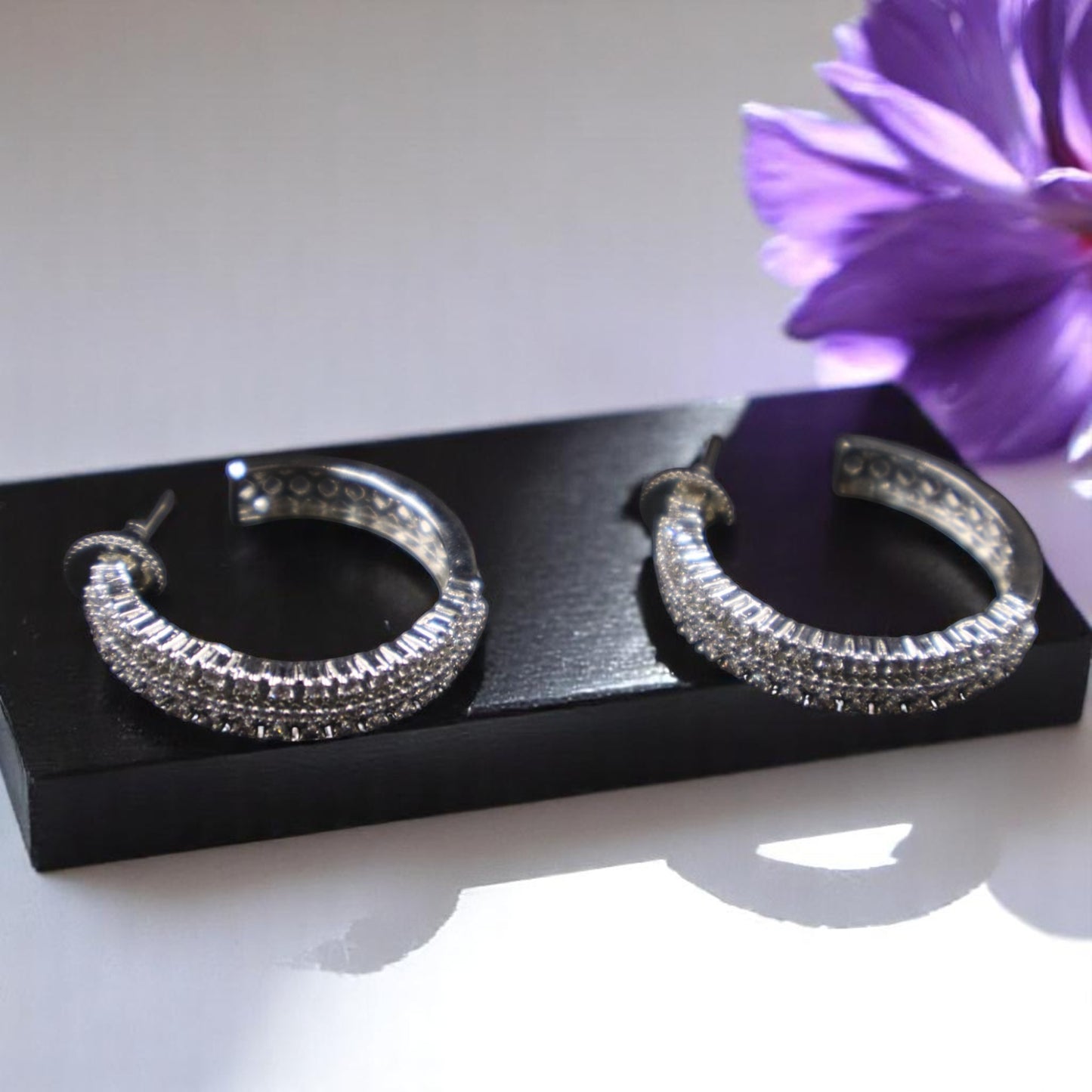 Silvery Shambhavi American Diamond Hoops