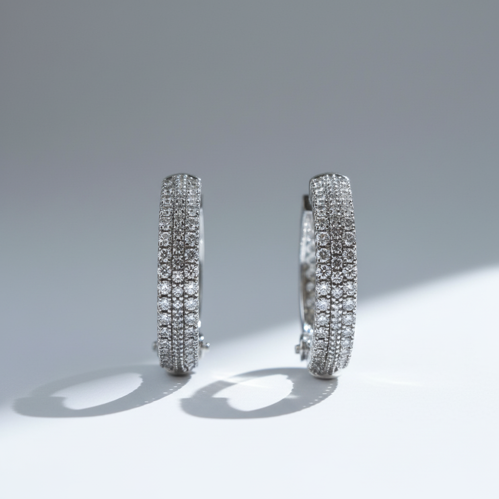 Silvery Shambhavi American Diamond Hoops