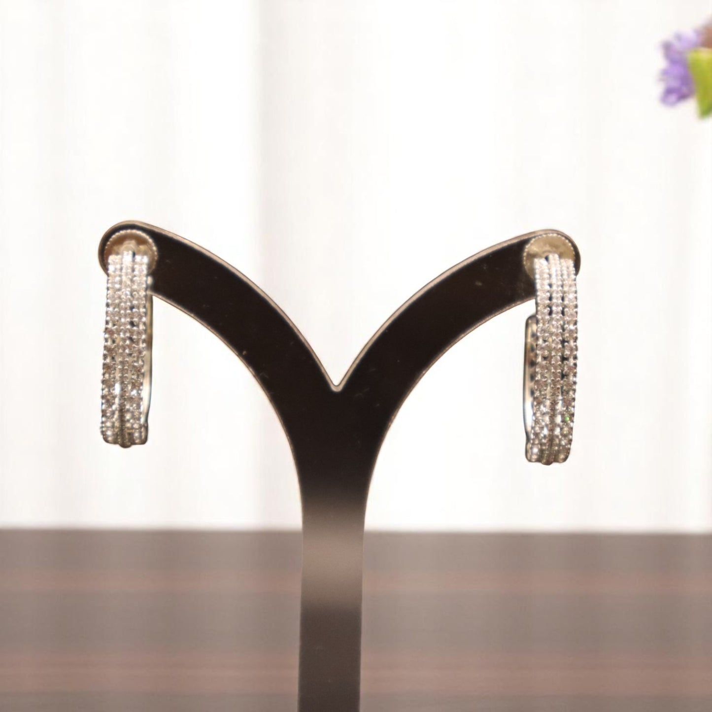 Silvery Shambhavi American Diamond Hoops