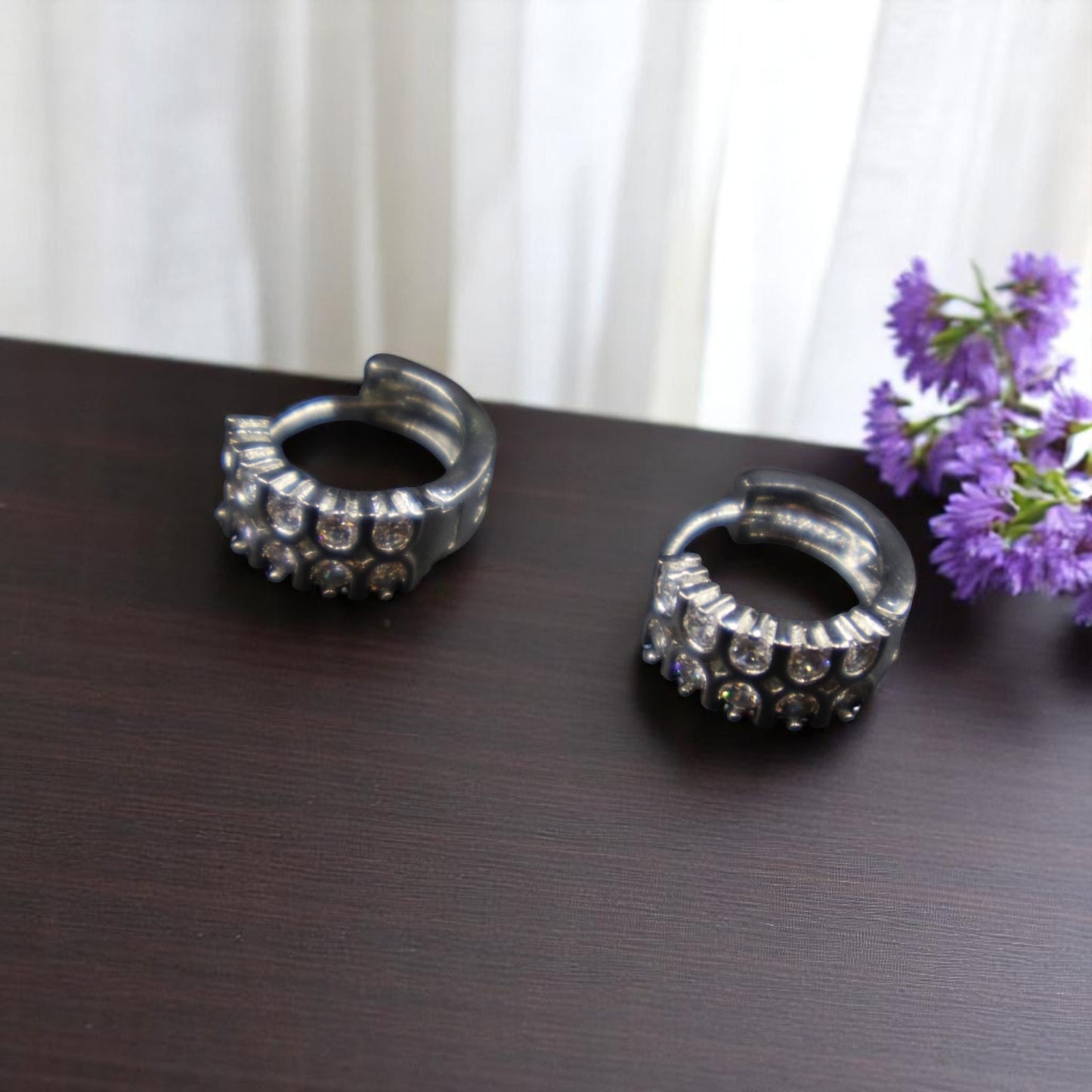 Silvery Urvashi American Diamond Hoops