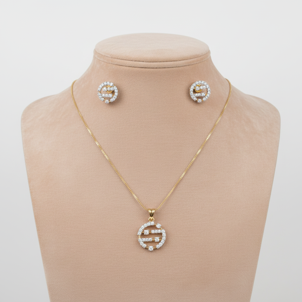 Gold Silvery Ishrika American Diamond Pendant set