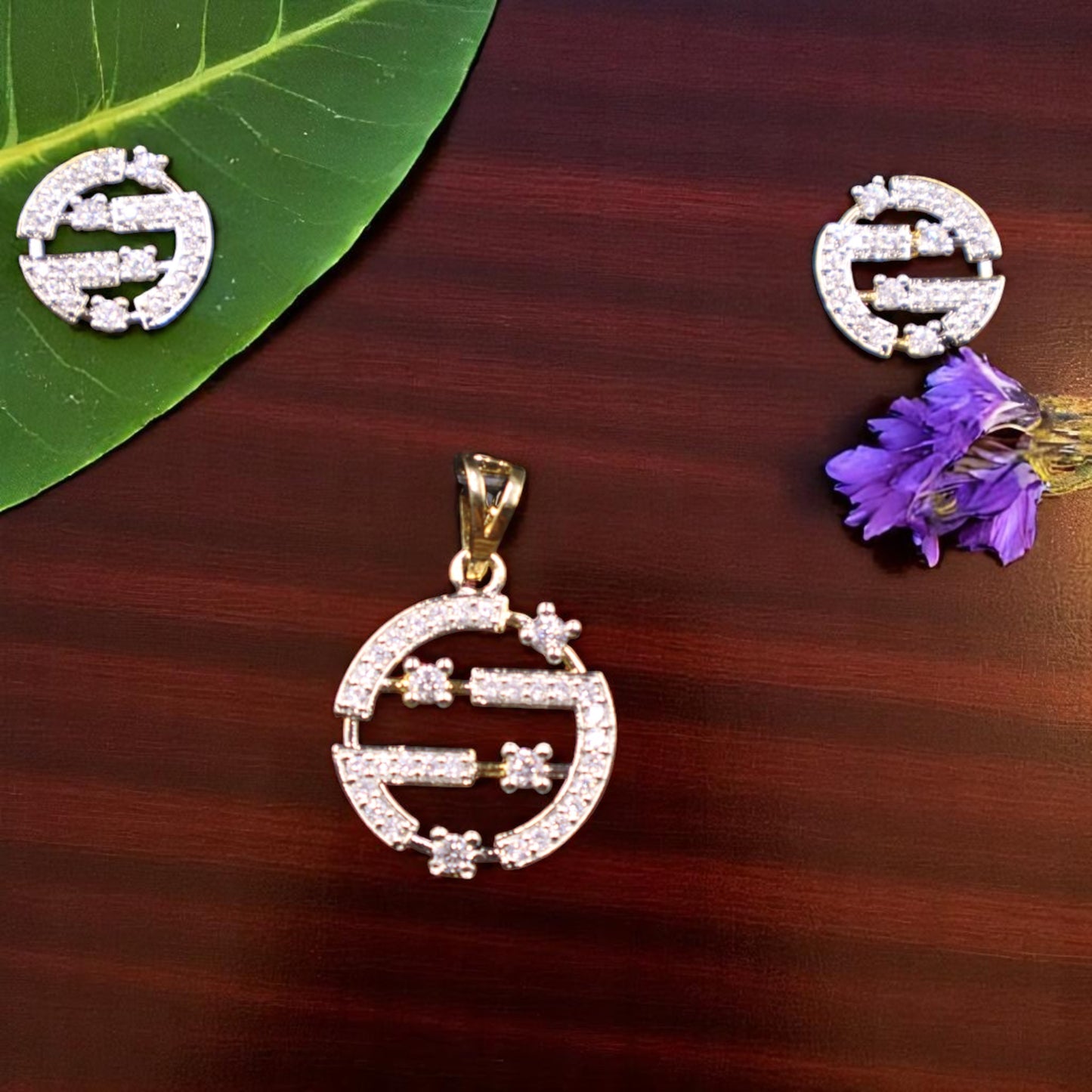 Gold Silvery Ishrika American Diamond Pendant set