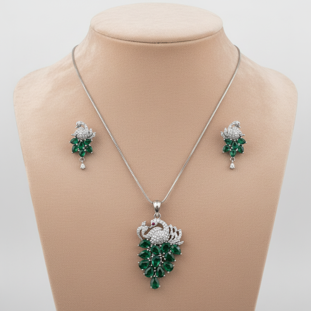 Emerald Mormahal American Diamond Pendant set