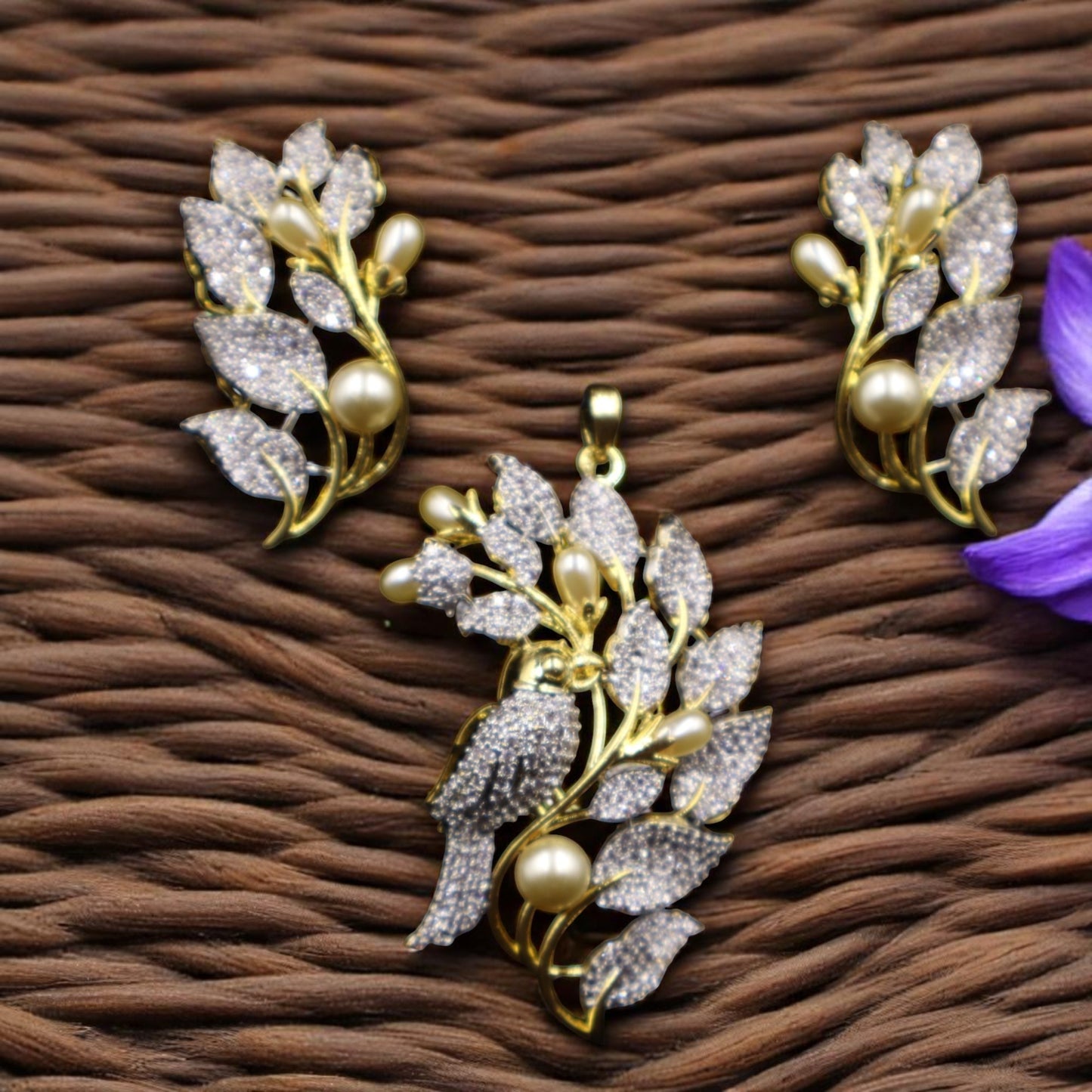 Golden Prarthana American Diamond Pendant set