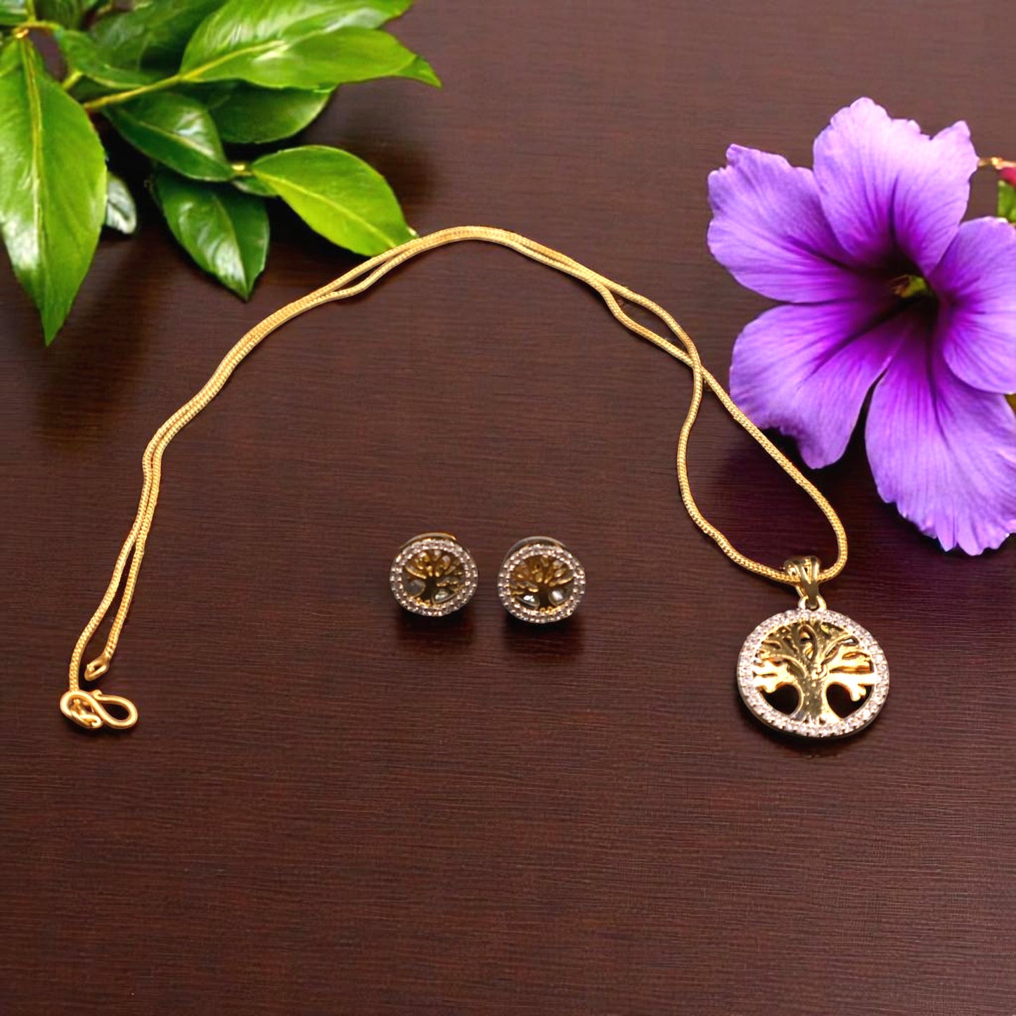 Gold Silvery Rishvika American Diamond Pendant set