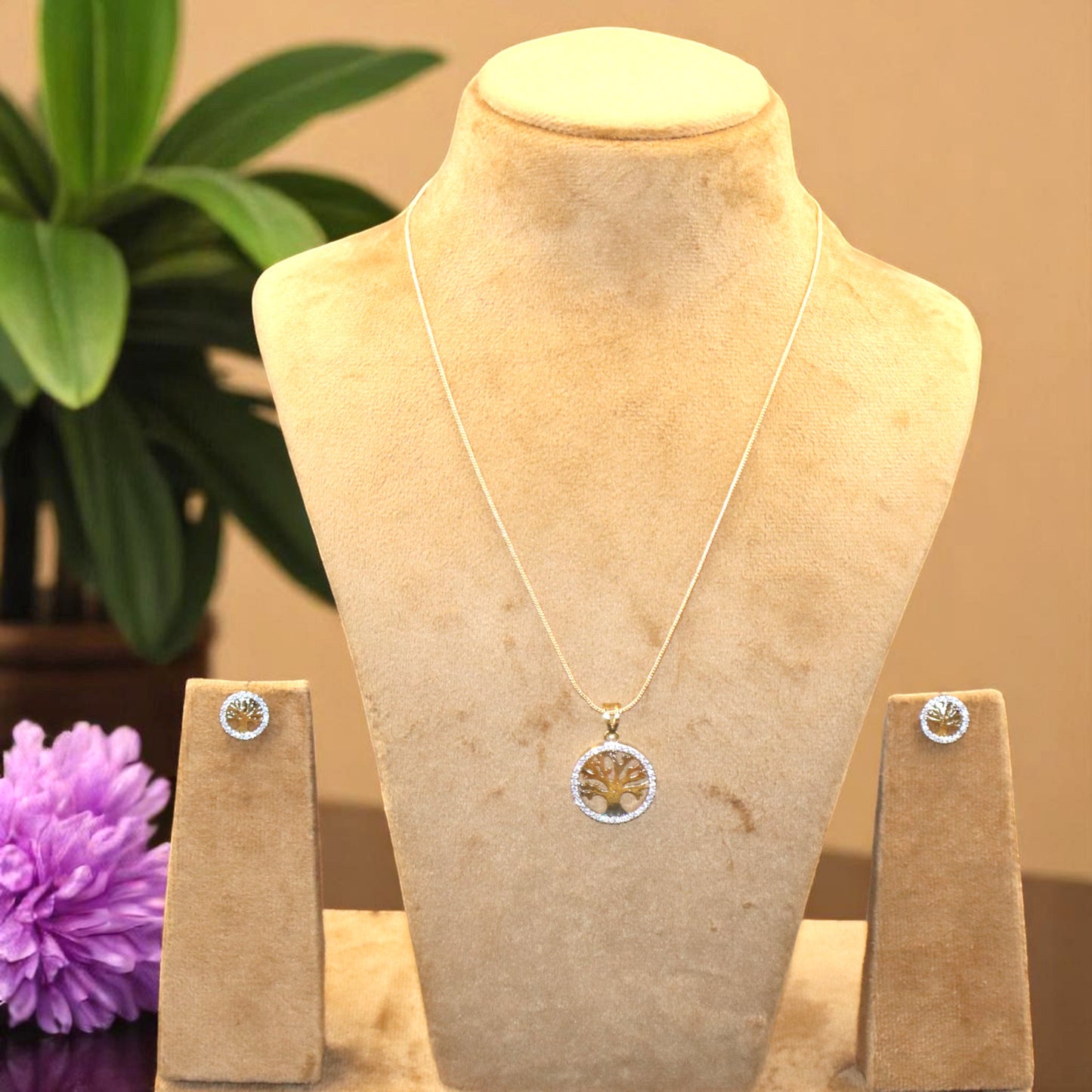 Gold Silvery Rishvika American Diamond Pendant set