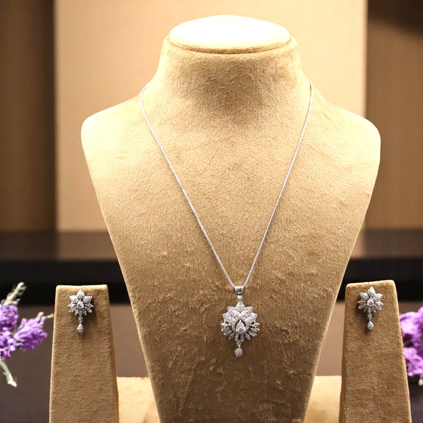 Silvery Swati American Diamond Pendant set