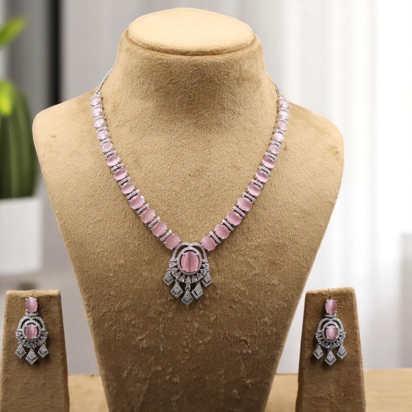 Pink Akshita American Diamond Necklace set