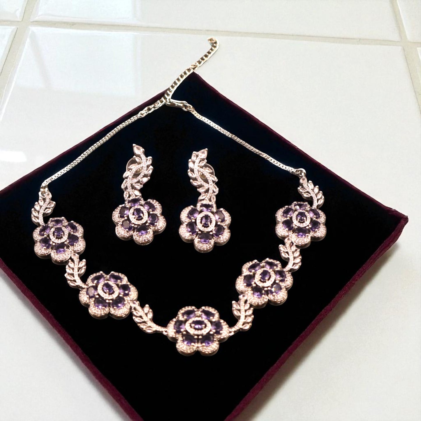 Purple Yuvrani American Diamond Necklace set