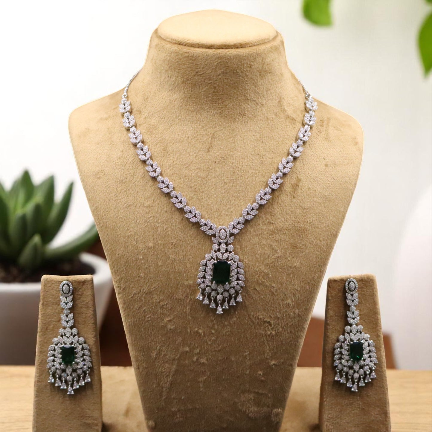 Emerald Anisha American Diamond Necklace set