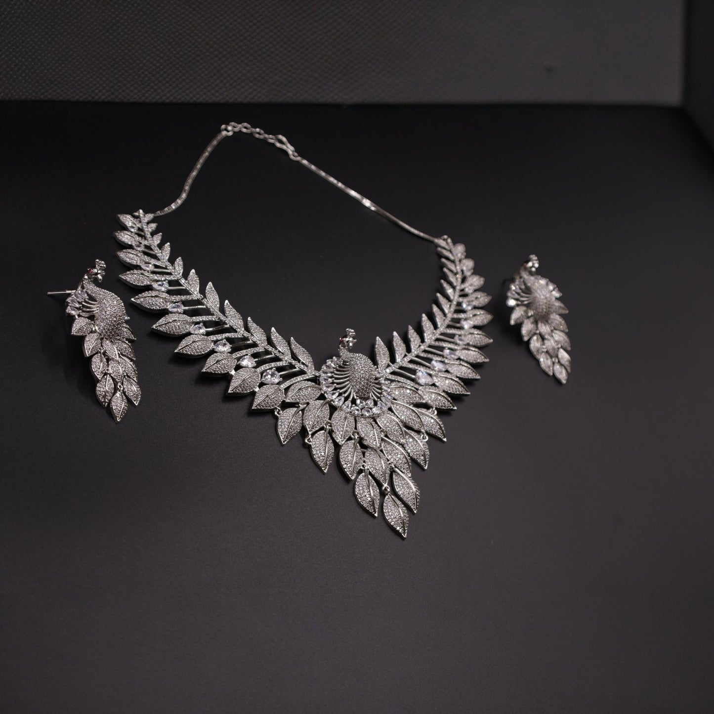Silvery Keshavi American Diamond Necklace set