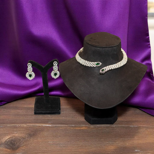 Emerald Madhavi American Diamond Hasli Necklace set