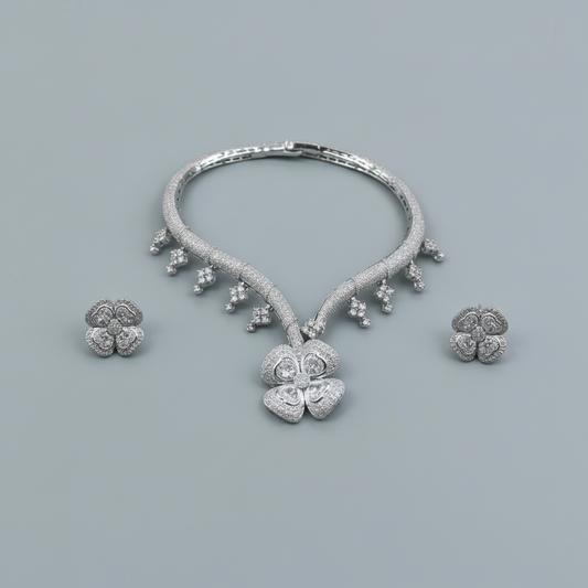 Silvery Ranjana American Diamond Hasli Necklace set