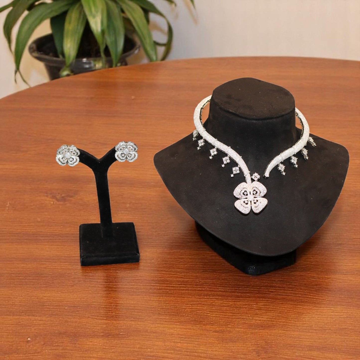 Silvery Ranjana American Diamond Hasli Necklace set