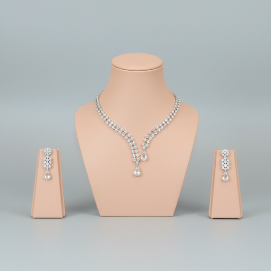 Silvery Deepali American Diamond Hasli Necklace set