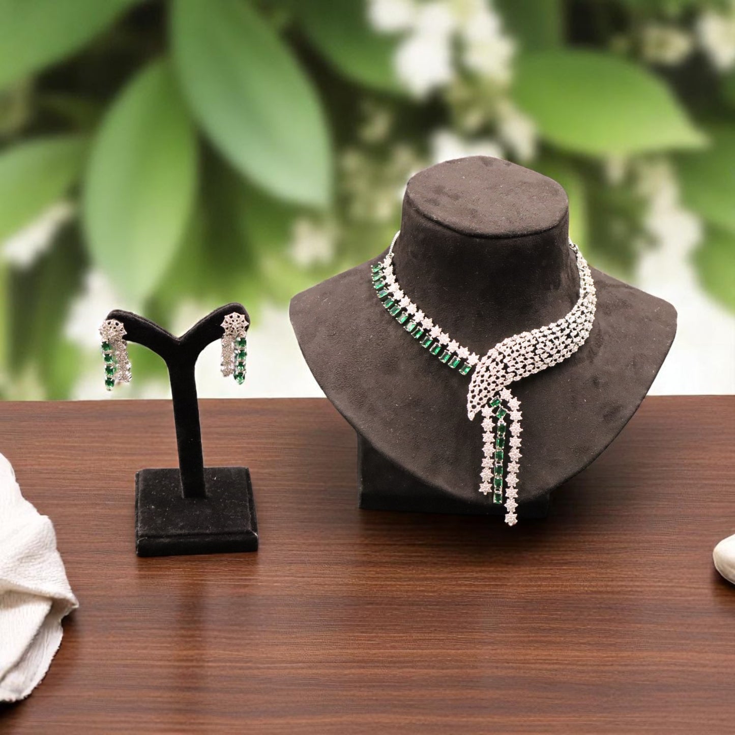 Emerald Himani American Diamond Necklace set