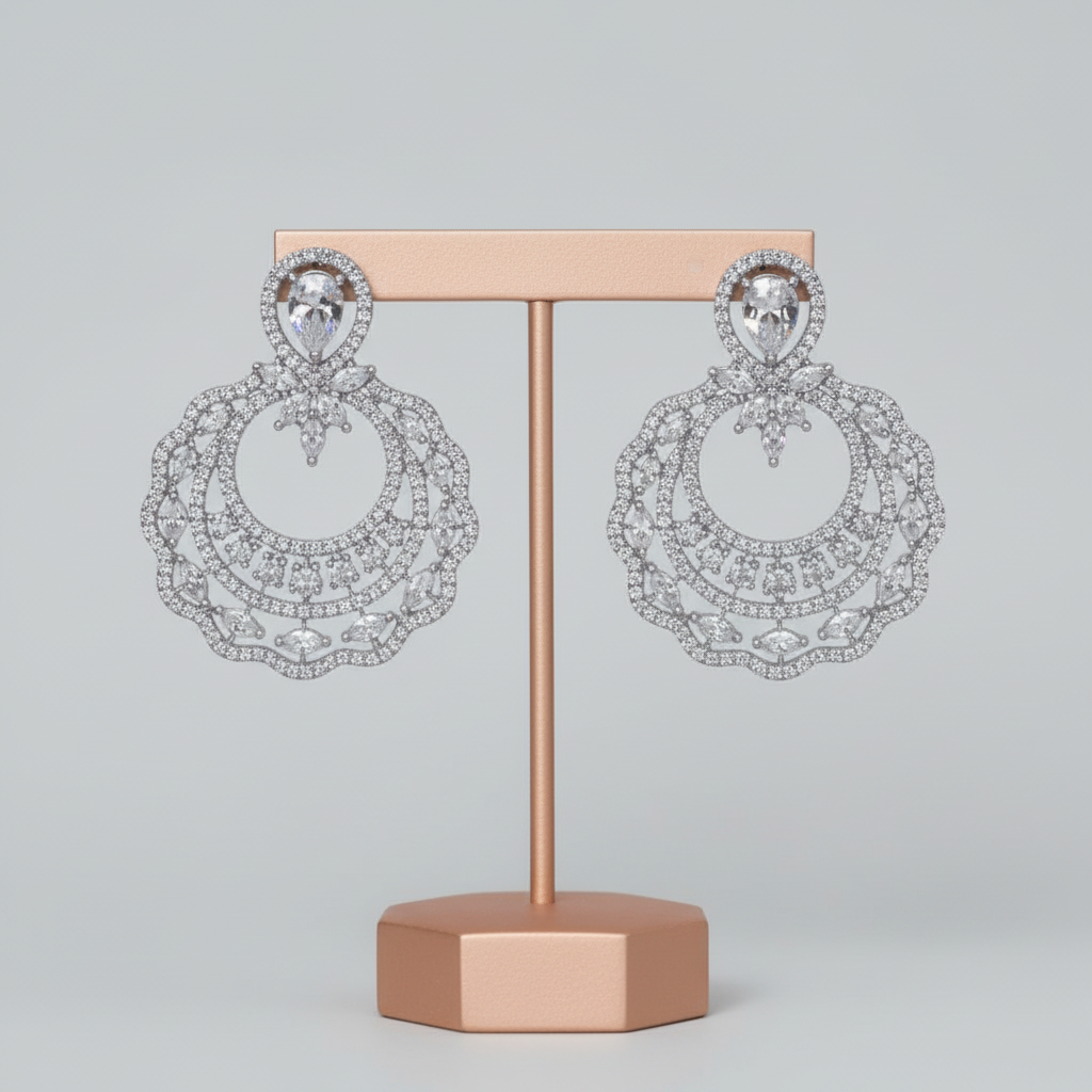 Silvery Prerana American Diamond Danglers