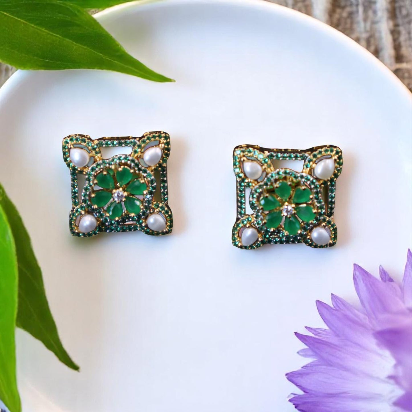 Emerald Vasanti American Diamond Studs