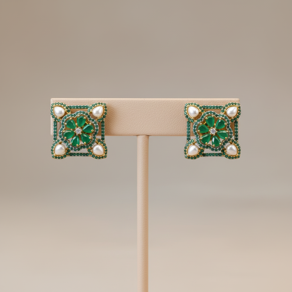 Emerald Vasanti American Diamond Studs