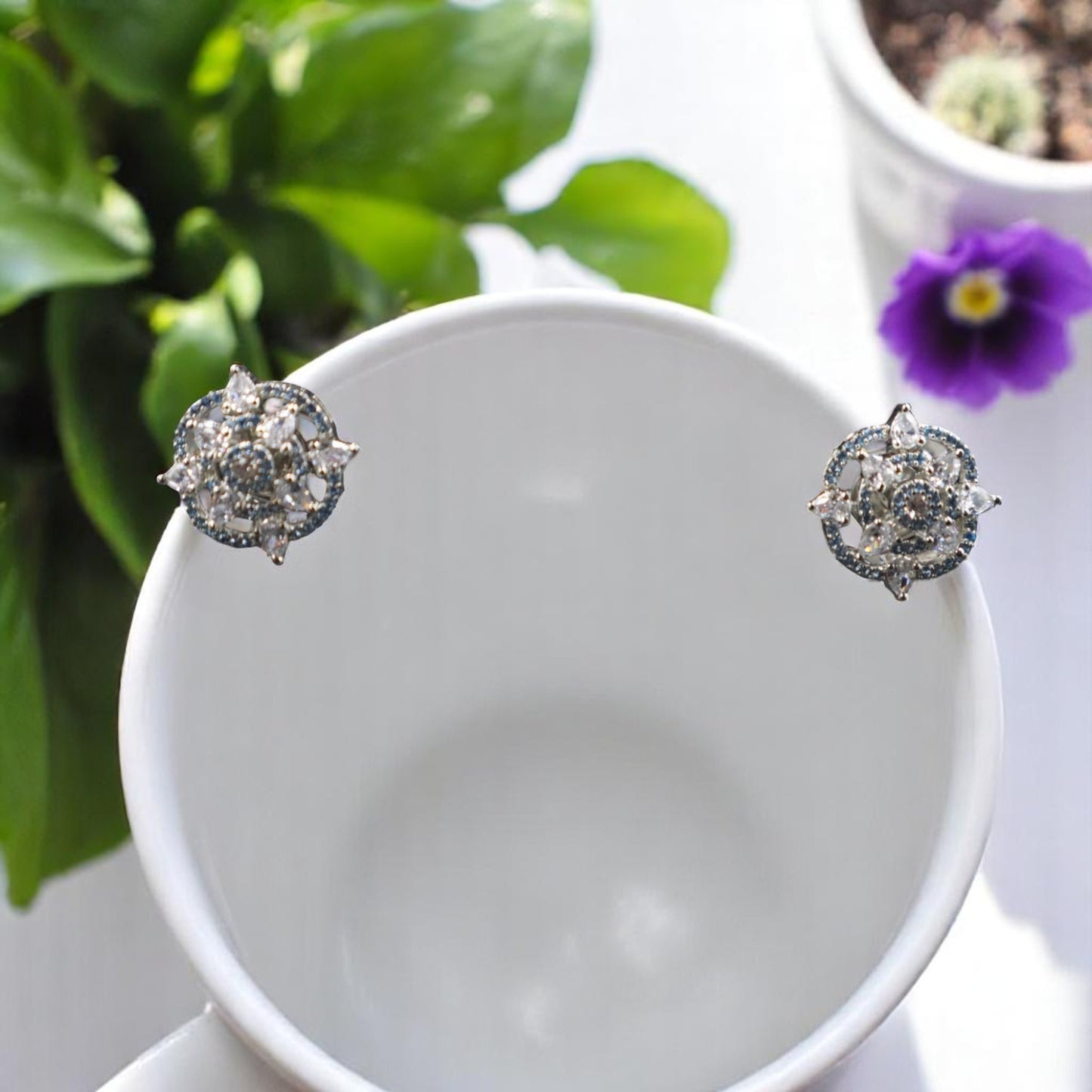 Silvery Tanaaz American Diamond Hoops