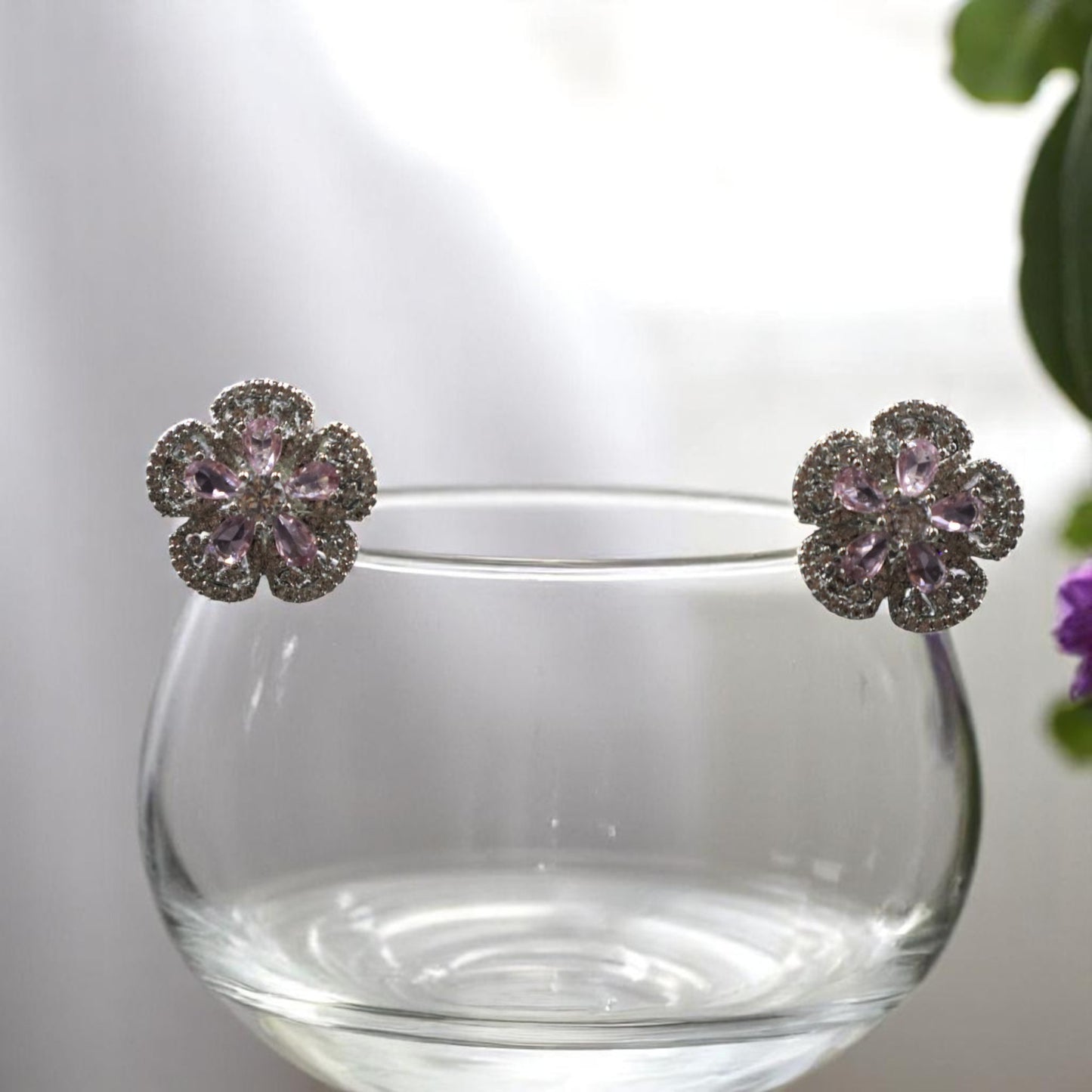Pink Girija American Diamond Studs