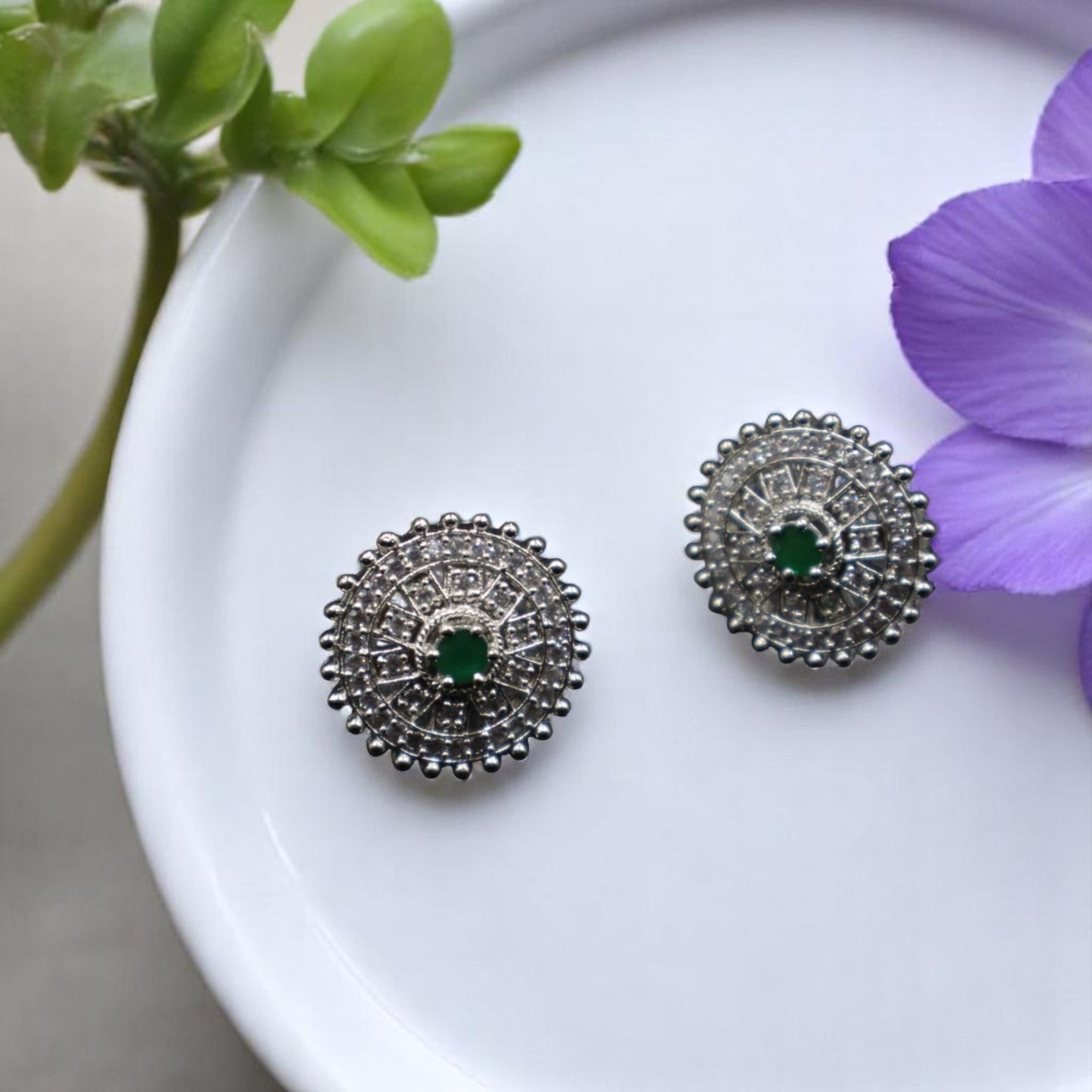 Emerald Kshama American Diamond Studs