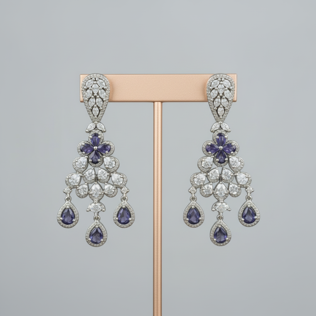 Purple Ishwari American Diamond Danglers