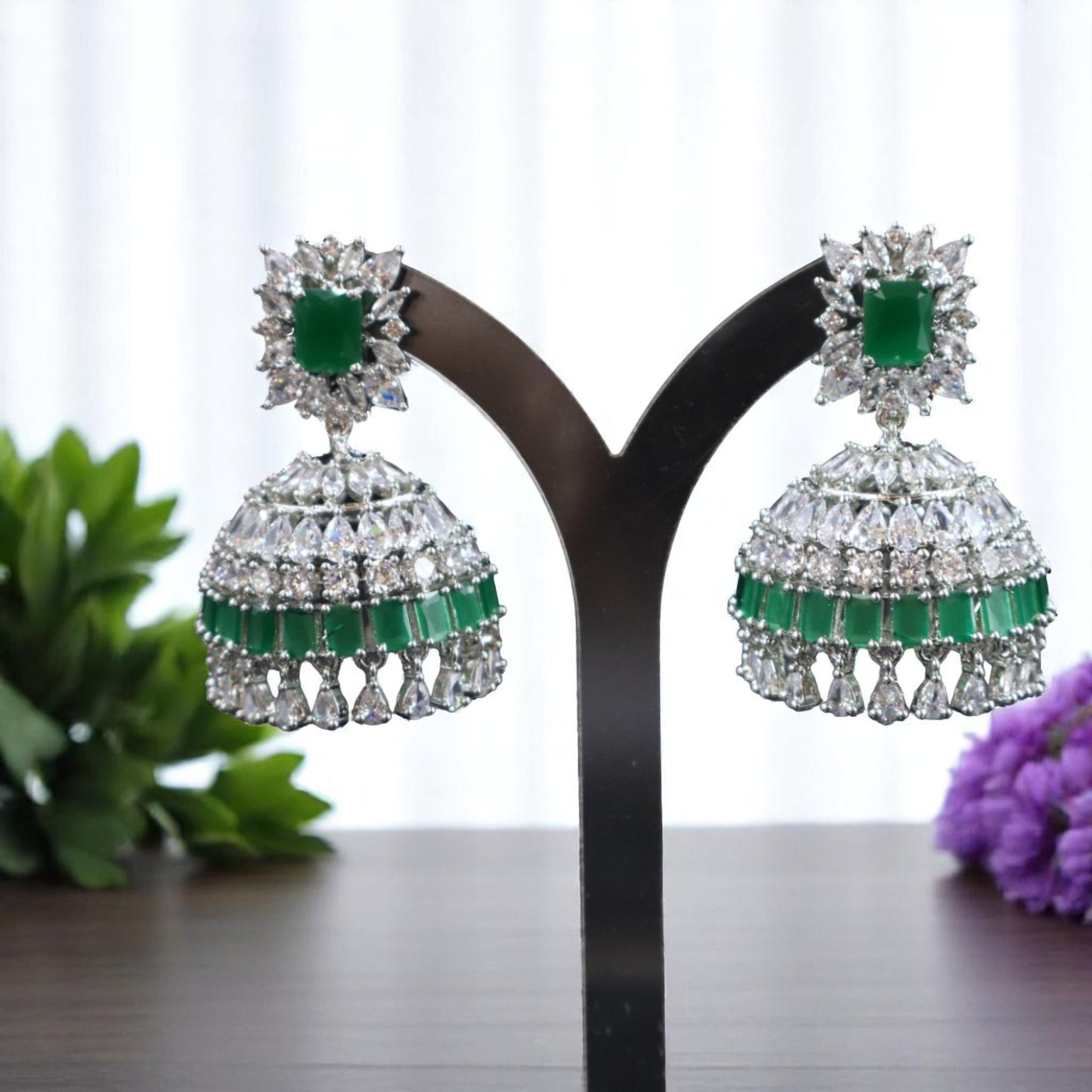 Emerald Sumitra American Diamond Jhumkis