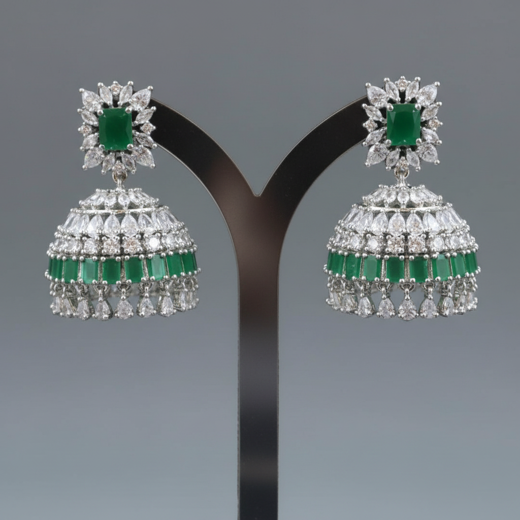 Emerald Sumitra American Diamond Jhumkis