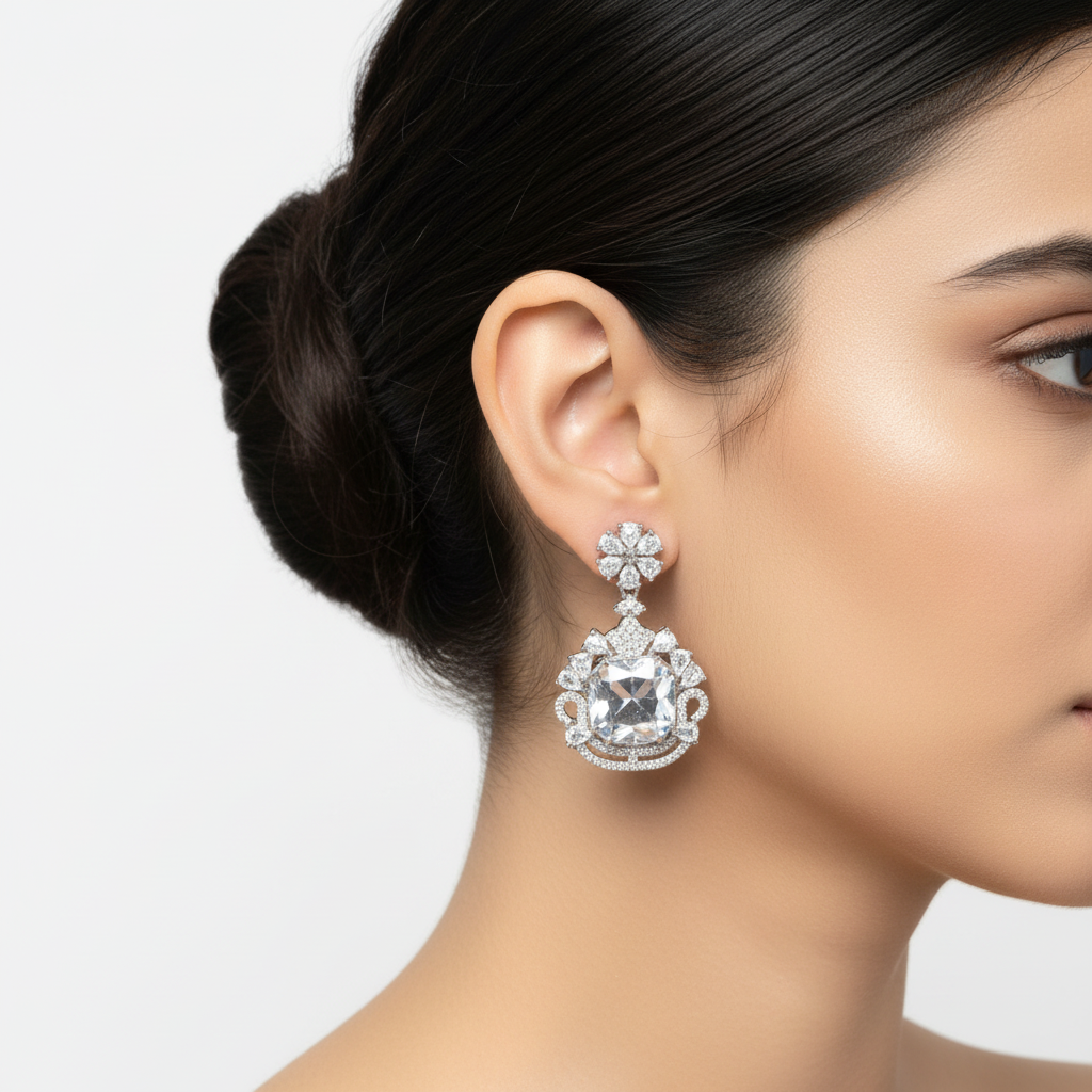 Silvery Dayanita American Diamond Danglers