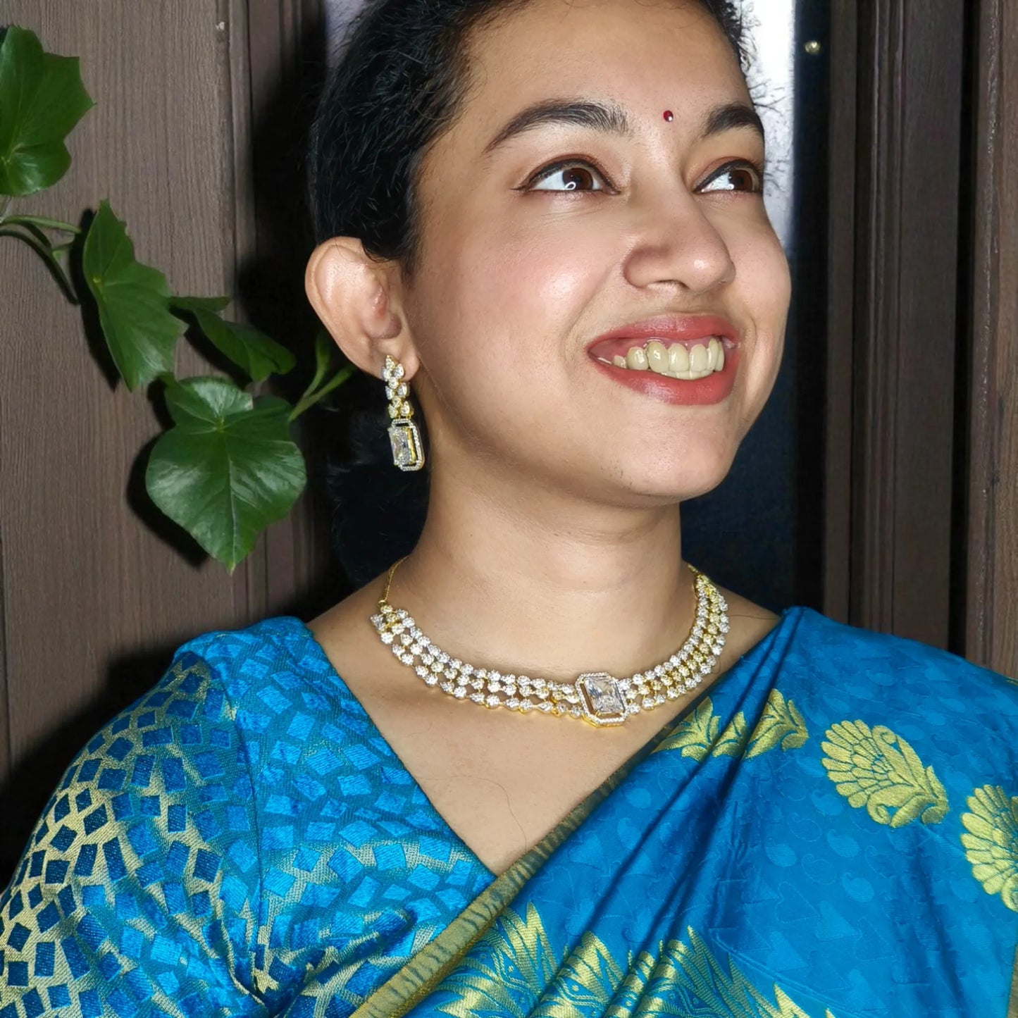 Golden Rochana American Diamond Necklace set